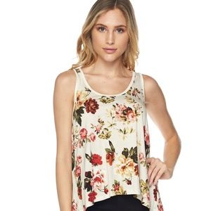 Floral Print Split Lace Back Sleeveless Top